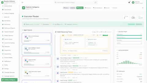 Illustrative preview (sample data, not verified outcomes): Execution Theater - Live ReAct pattern visualization with tool orchestration