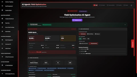 Illustrative preview (sample data, not verified outcomes): Input Configuration screen with anomaly detection for Mobile Sports segment and agent configuration options.