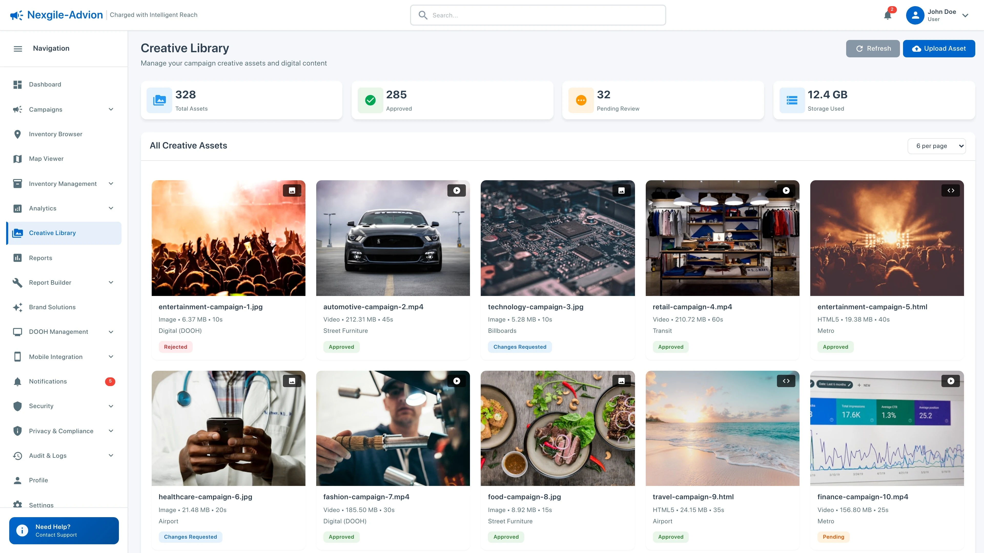 Illustrative preview (sample data, not verified outcomes): Creative Library - Asset management and creative content organization interface