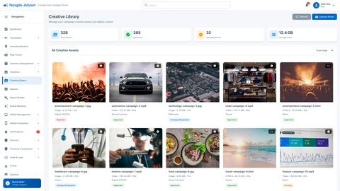 Illustrative preview (sample data, not verified outcomes): Creative Library - Asset management and creative content organization interface