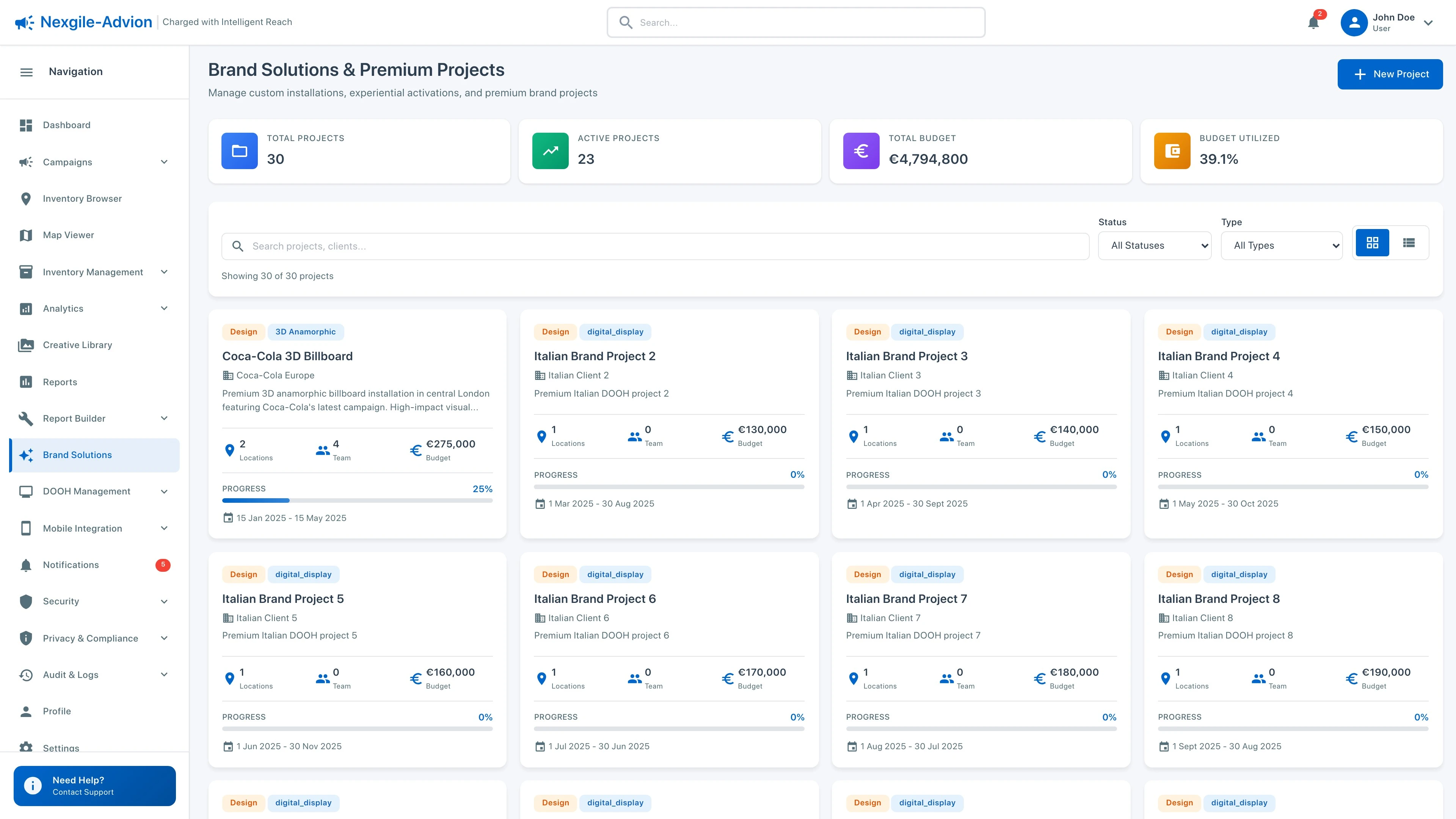 Illustrative preview (sample data, not verified outcomes): Brand Solutions Dashboard