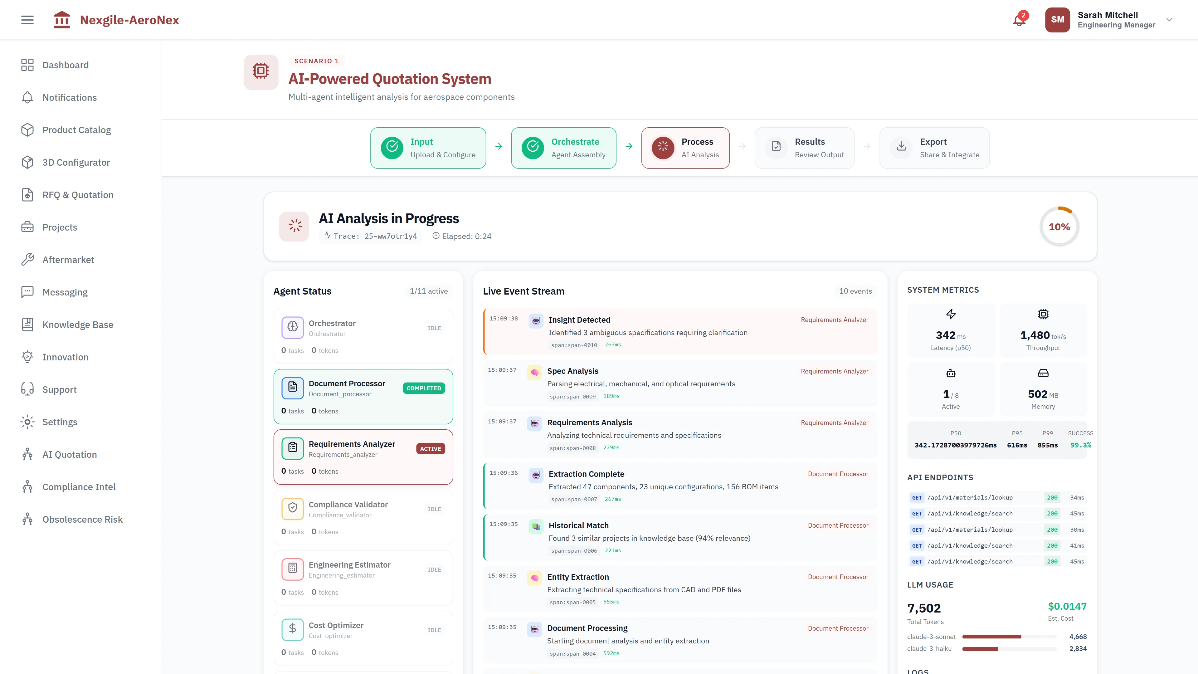 Illustrative preview (sample data, not verified outcomes): Live Processing - Real-time visualization of cost optimization and compliance validation
