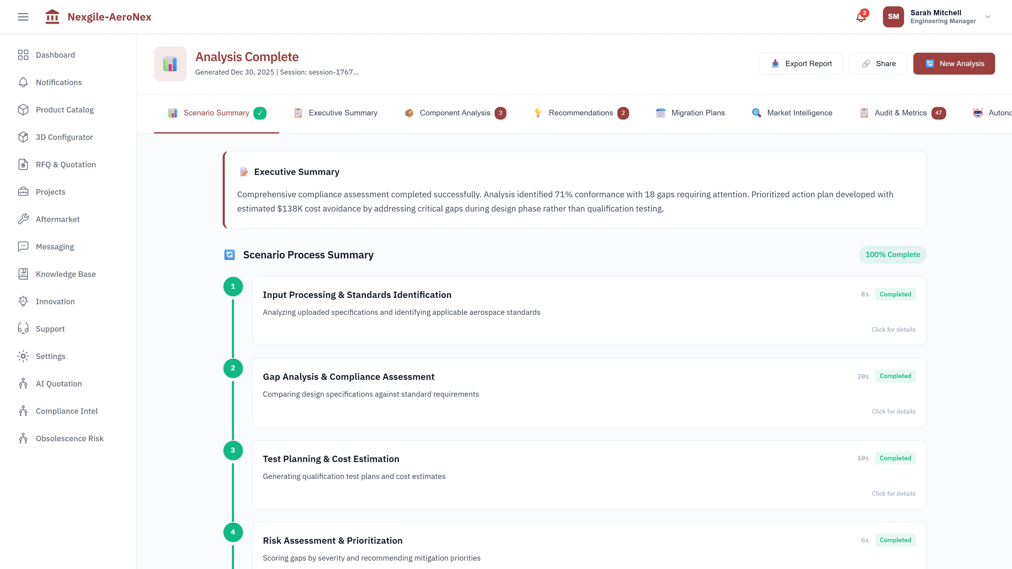 Illustrative preview (sample data, not verified outcomes): Risk Assessment - Component lifecycle predictions with EOL probability scoring