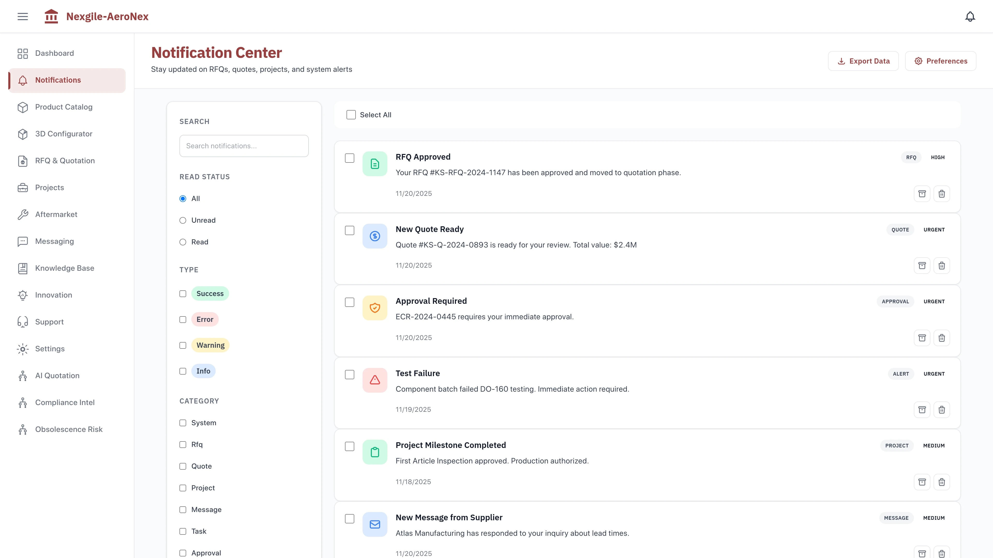 Illustrative preview (sample data, not verified outcomes): Notifications Center