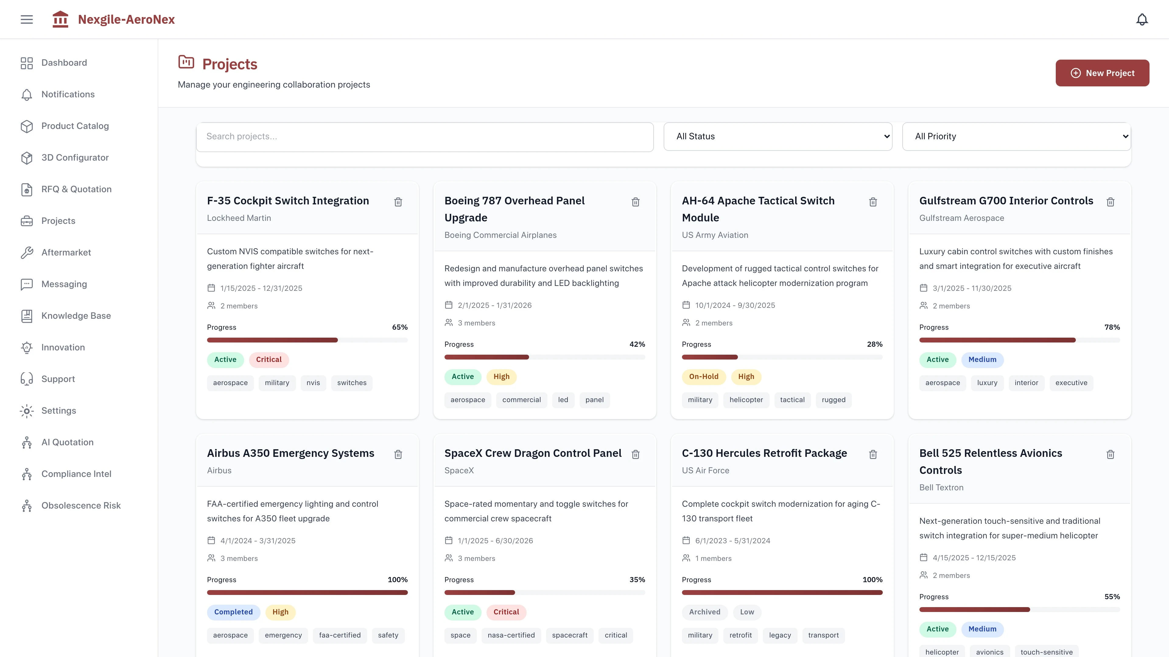 Illustrative preview (sample data, not verified outcomes): Projects List