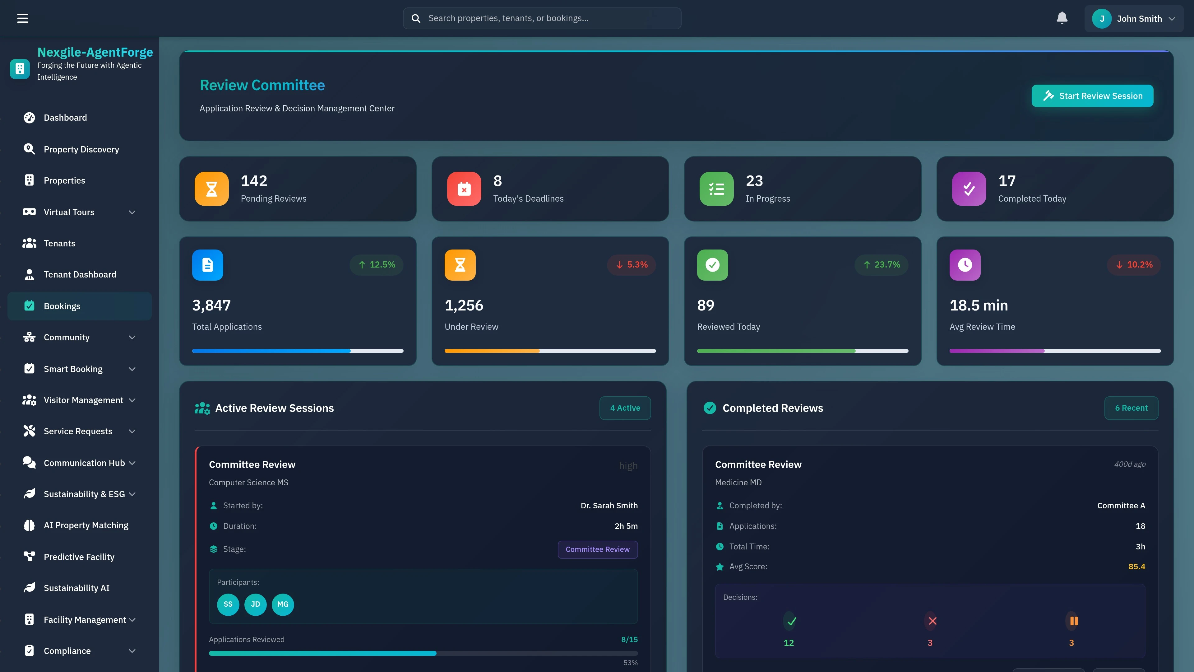 Illustrative preview (sample data, not verified outcomes): Bookings Page - Comprehensive booking management interface for meeting rooms, hot desks, and amenities