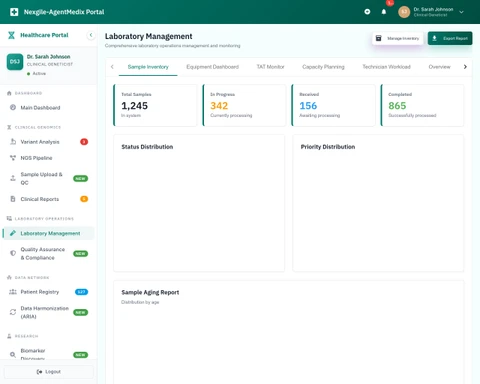 Illustrative preview (sample data, not verified outcomes): Laboratory Management - Nexgile-AgentMedix Nucleus Platform