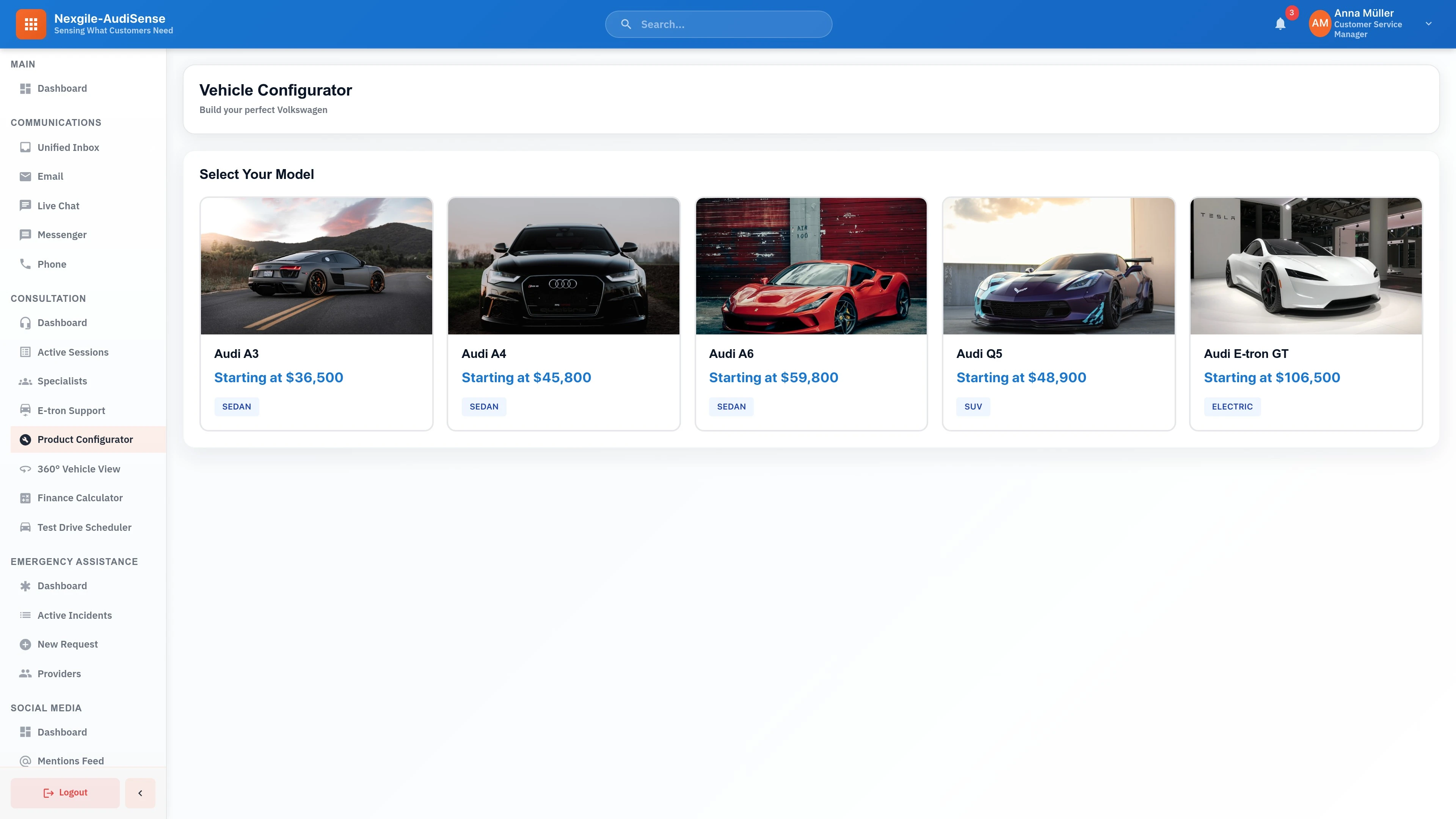 Illustrative preview (sample data, not verified outcomes): Vehicle Configurator Tool - Interactive consultation and configuration interface