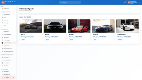 Illustrative preview (sample data, not verified outcomes): Vehicle Configurator Tool - Interactive consultation and configuration interface