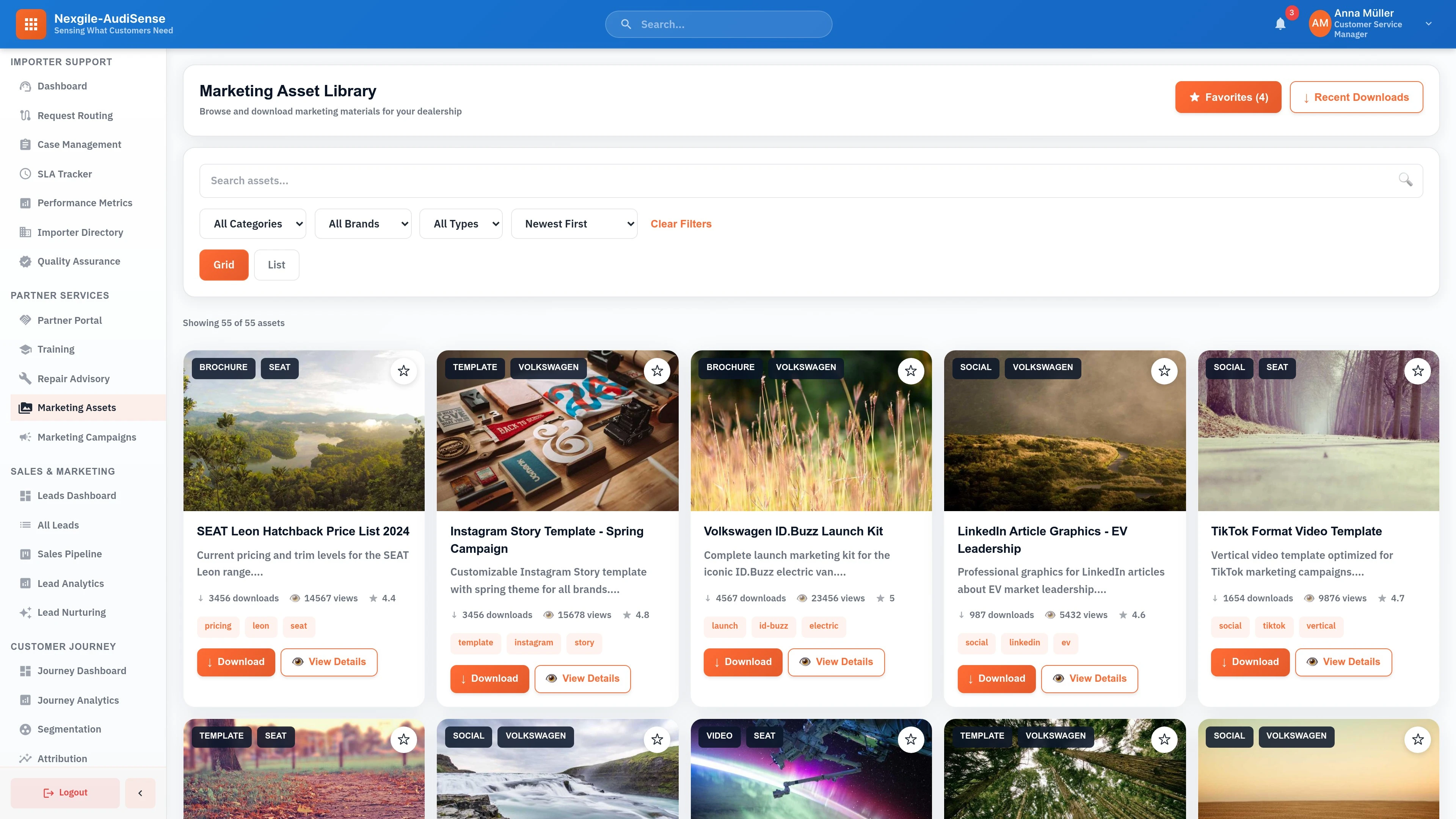 Illustrative preview (sample data, not verified outcomes): Marketing Center - Assets Management Interface