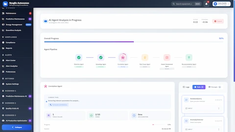 Illustrative preview (sample data, not verified outcomes): Real-time multi-agent analysis showing collaborative investigation workflow with 6 specialized AI agents