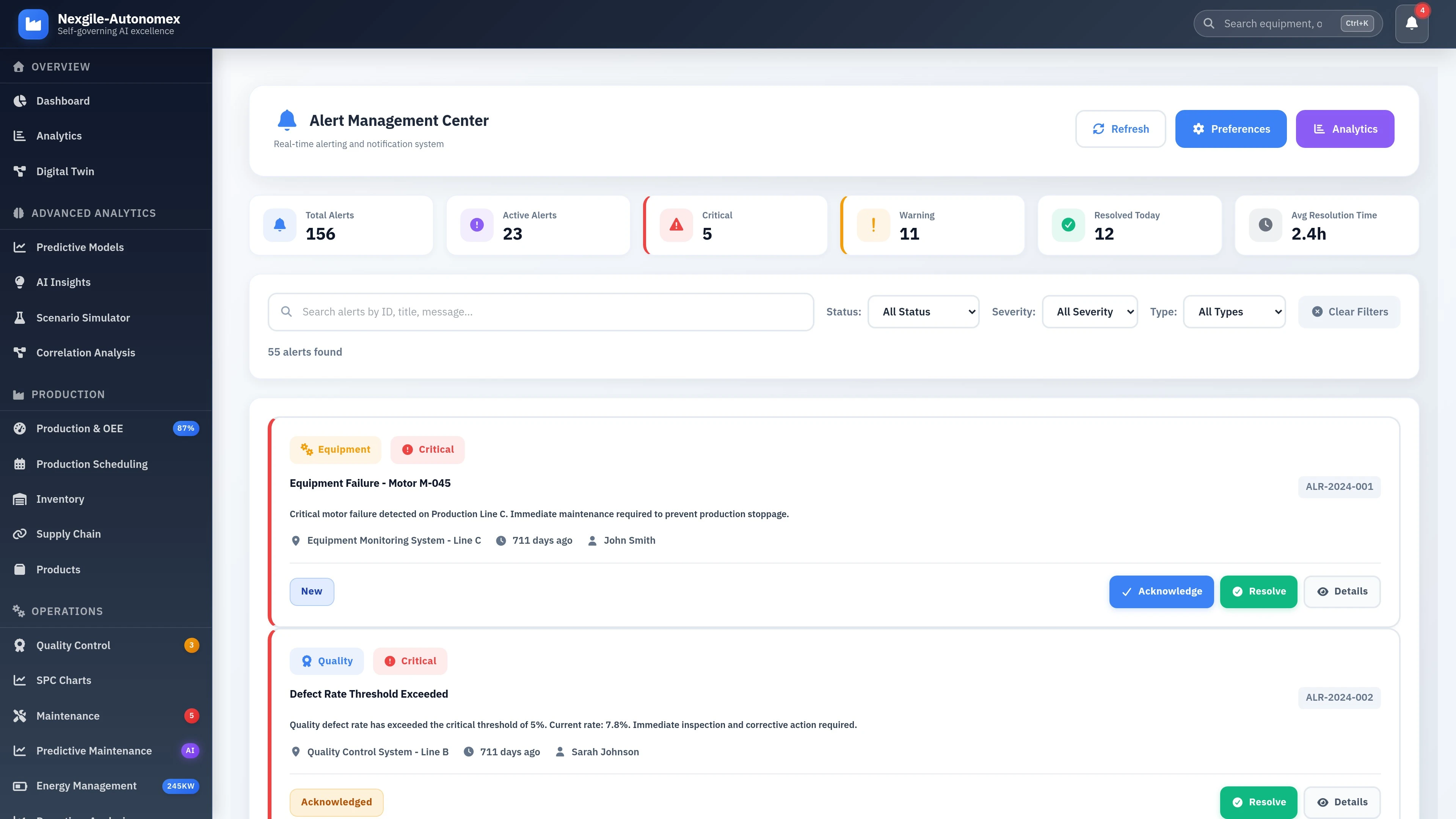 Illustrative preview (sample data, not verified outcomes): Alerts Dashboard - Real-time monitoring and alert management interface
