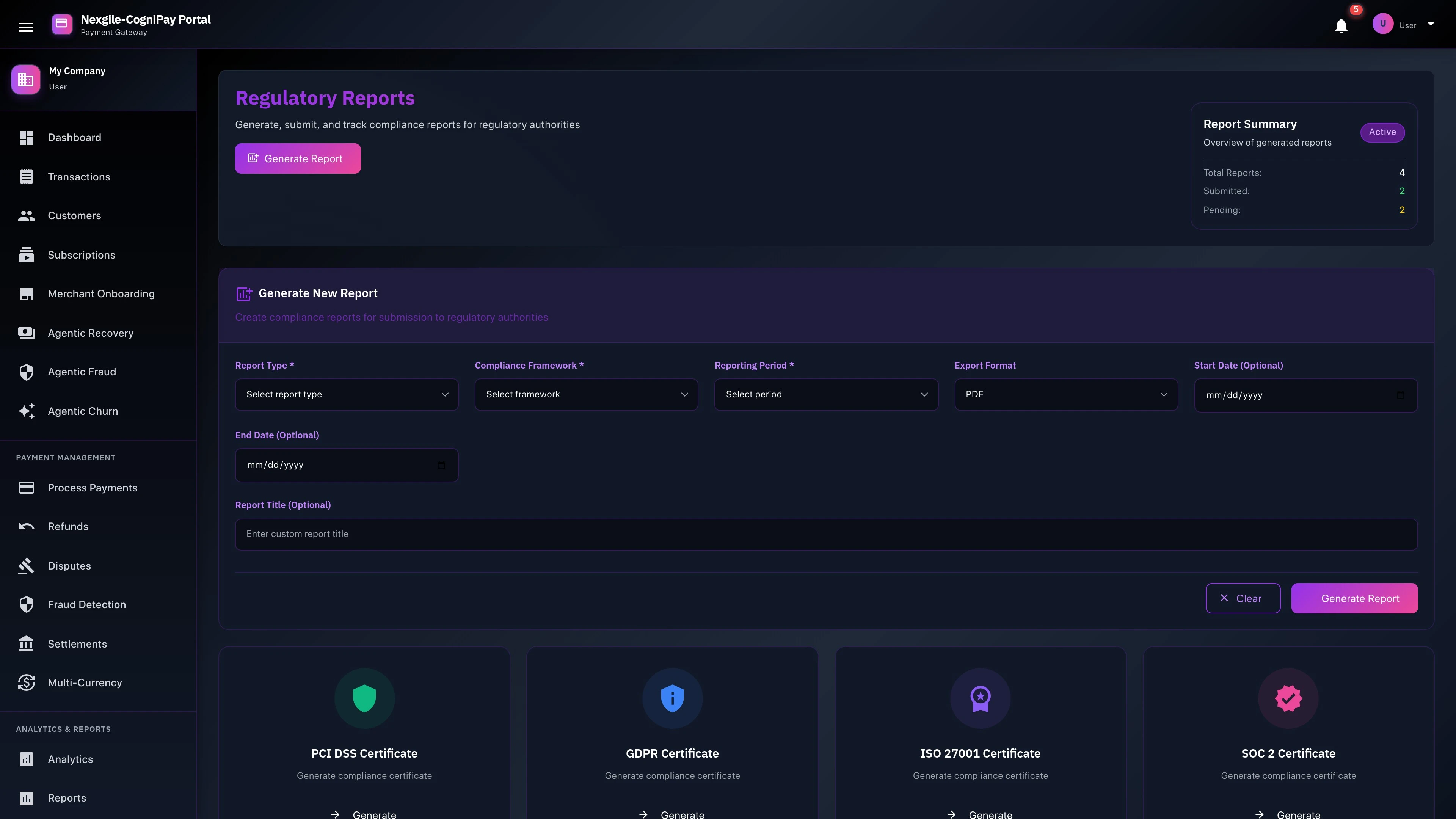 Illustrative preview (sample data, not verified outcomes): Compliance Reports Dashboard