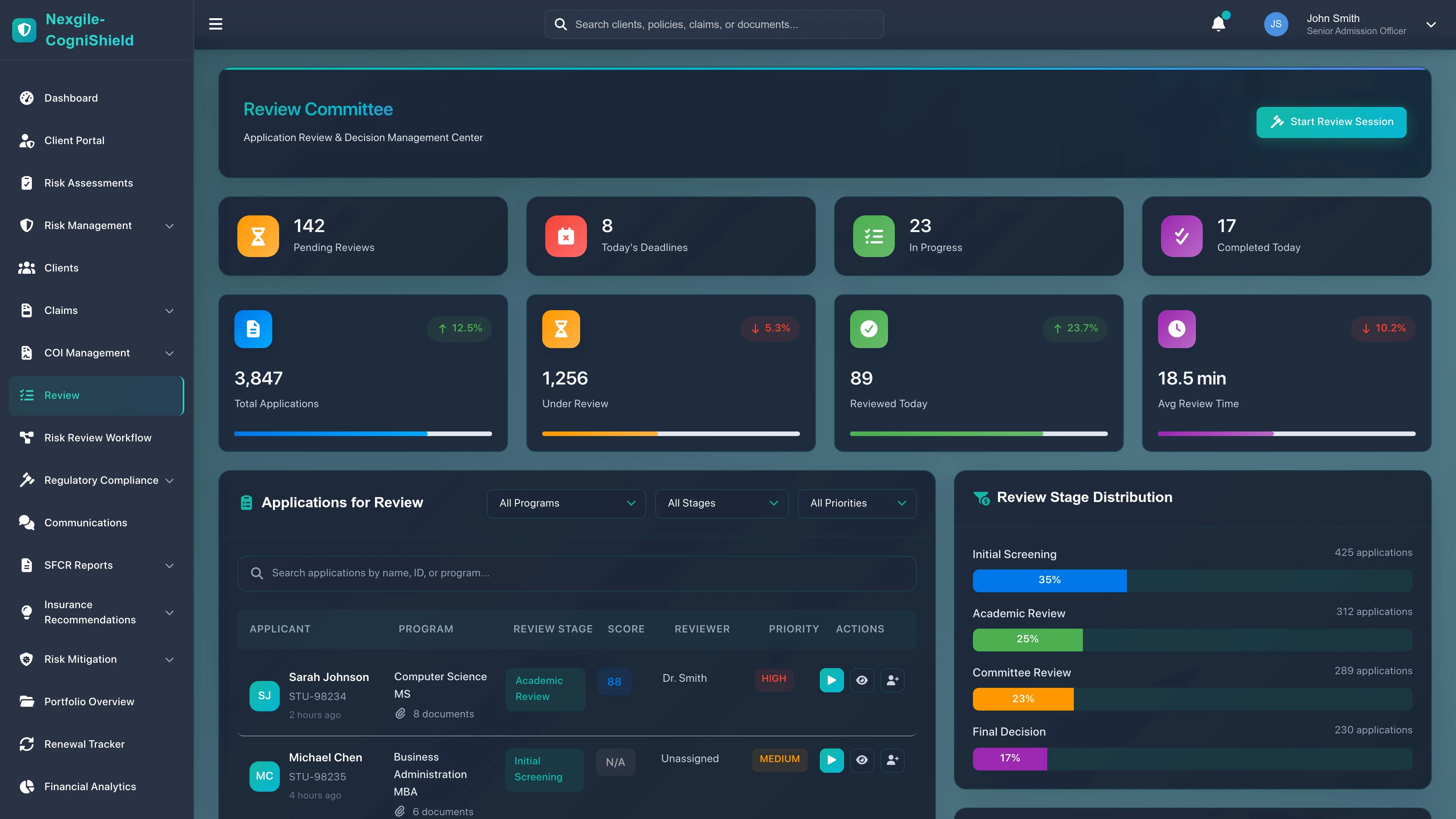 Illustrative preview (sample data, not verified outcomes): Portal Review Screen