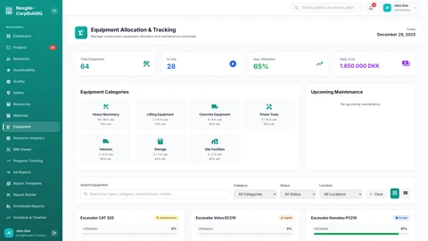 Illustrative preview (sample data, not verified outcomes): Equipment Management Portal - Main View