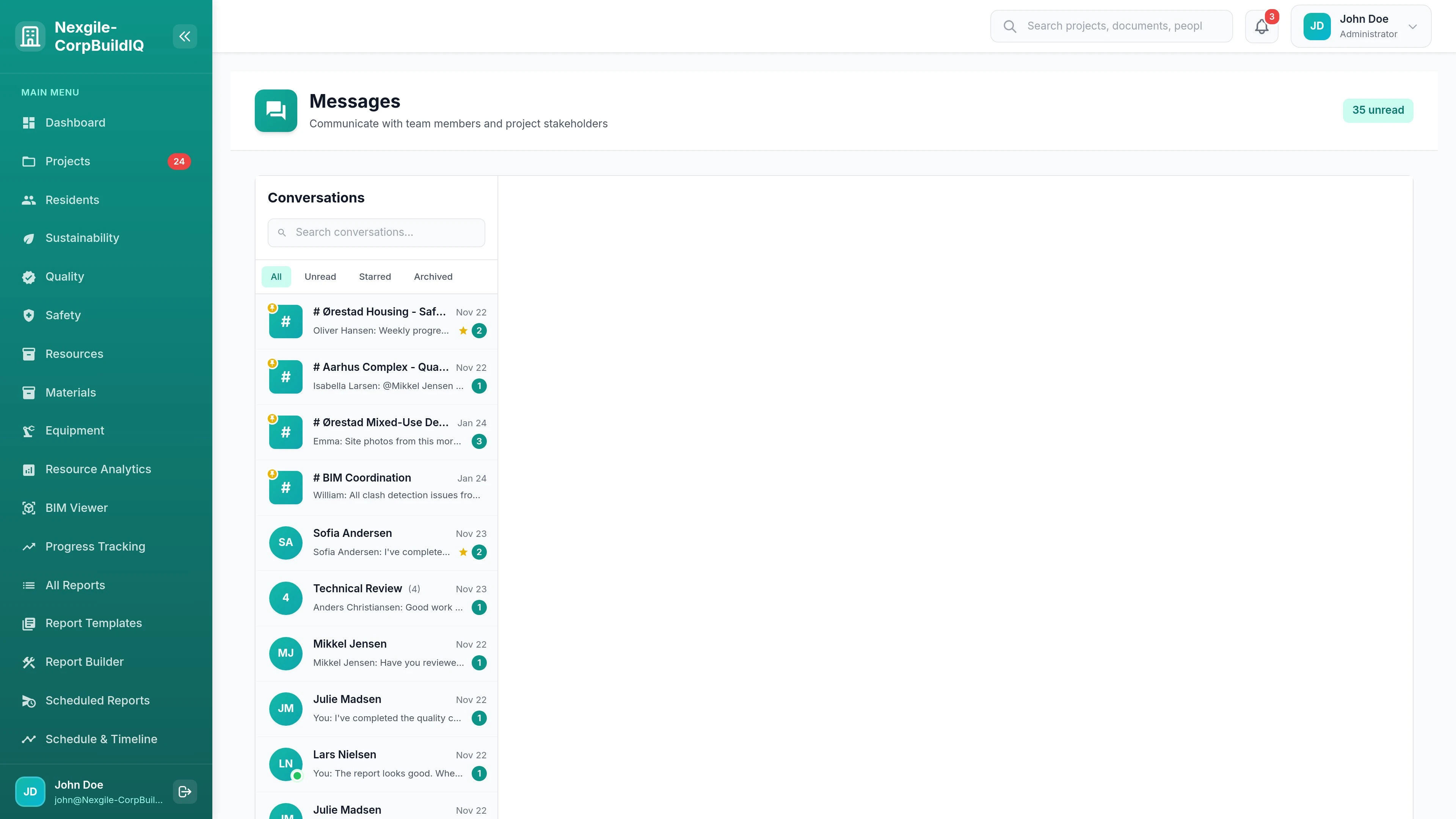 Illustrative preview (sample data, not verified outcomes): Messages - Resident communication interface