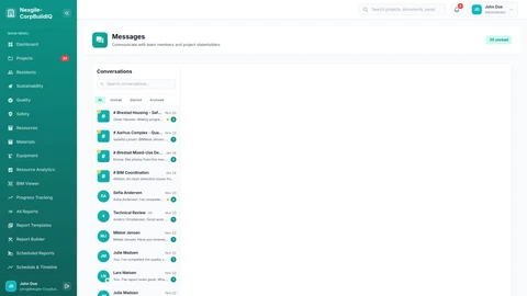 Illustrative preview (sample data, not verified outcomes): Messages - Resident communication interface