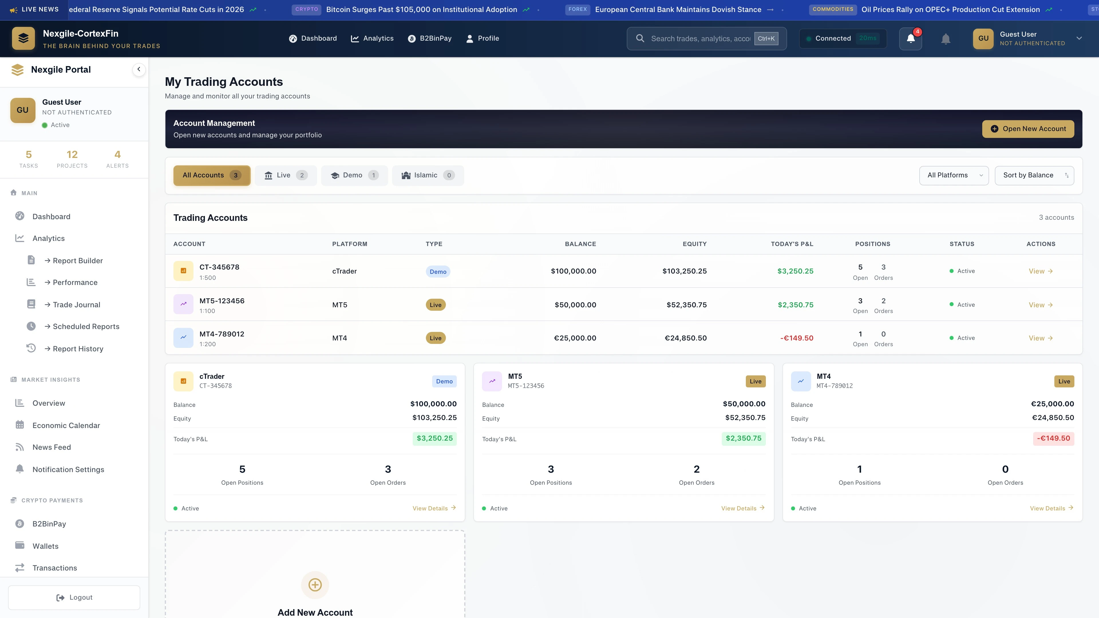 Illustrative preview (sample data, not verified outcomes): Client Portal - Accounts Overview