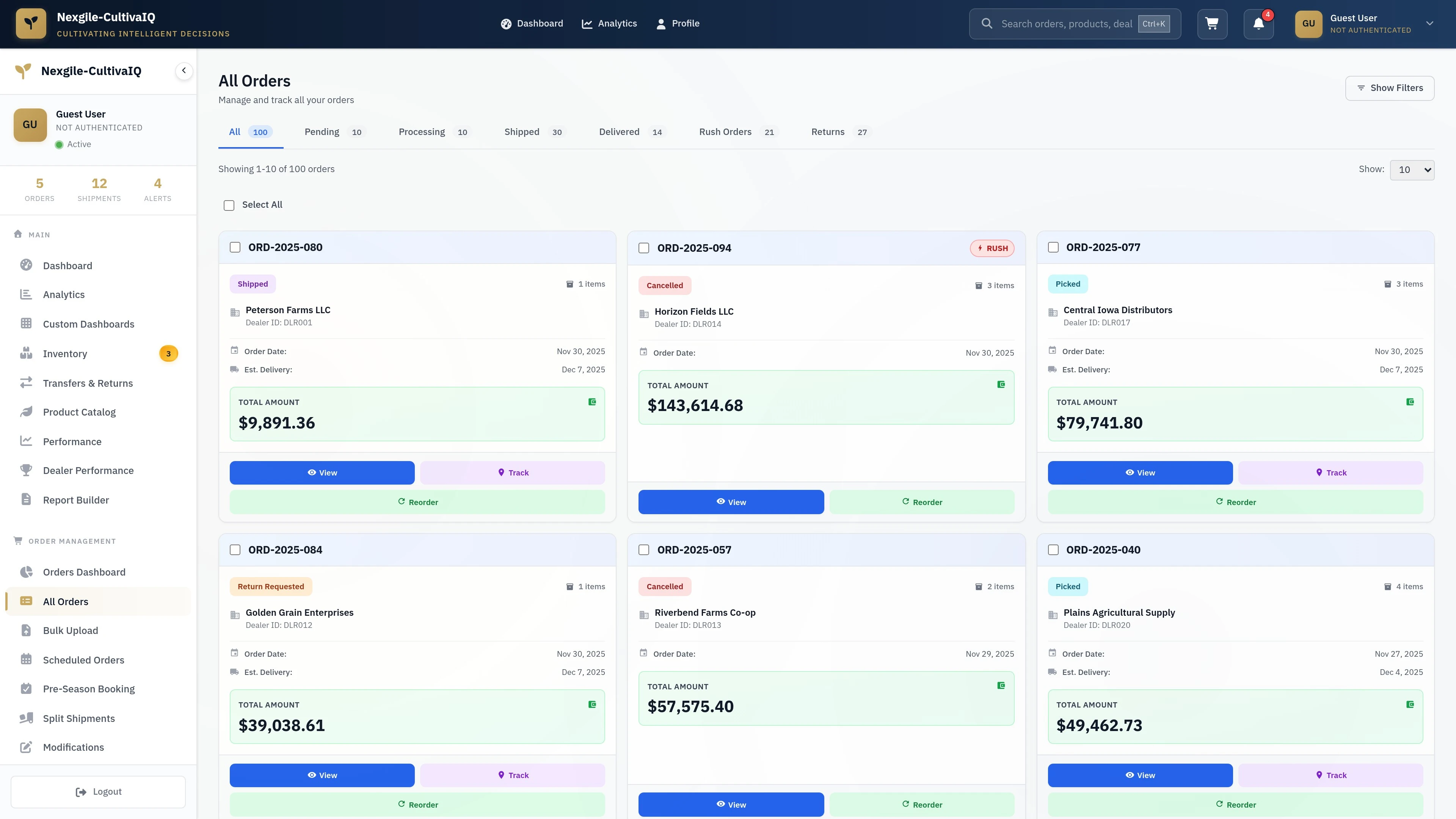 Illustrative preview (sample data, not verified outcomes): Orders List - Order management interface showing active orders