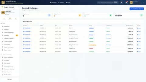 Illustrative preview (sample data, not verified outcomes): Order Returns Management - View and process return requests with detailed order information