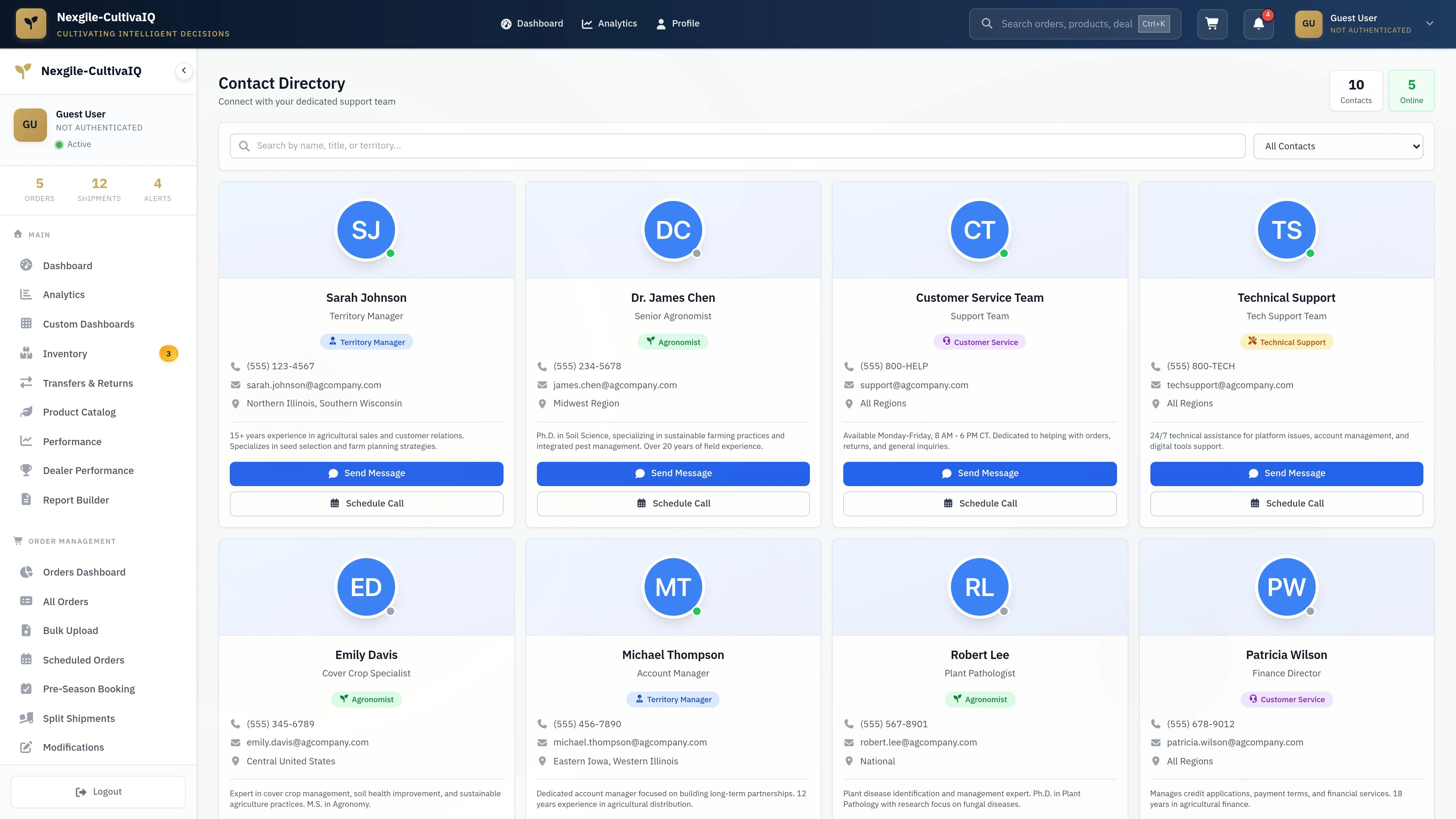 Illustrative preview (sample data, not verified outcomes): Communication Contacts - Contact management interface