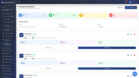 Illustrative preview (sample data, not verified outcomes): Marketing Epsilon Portal - Employee Management