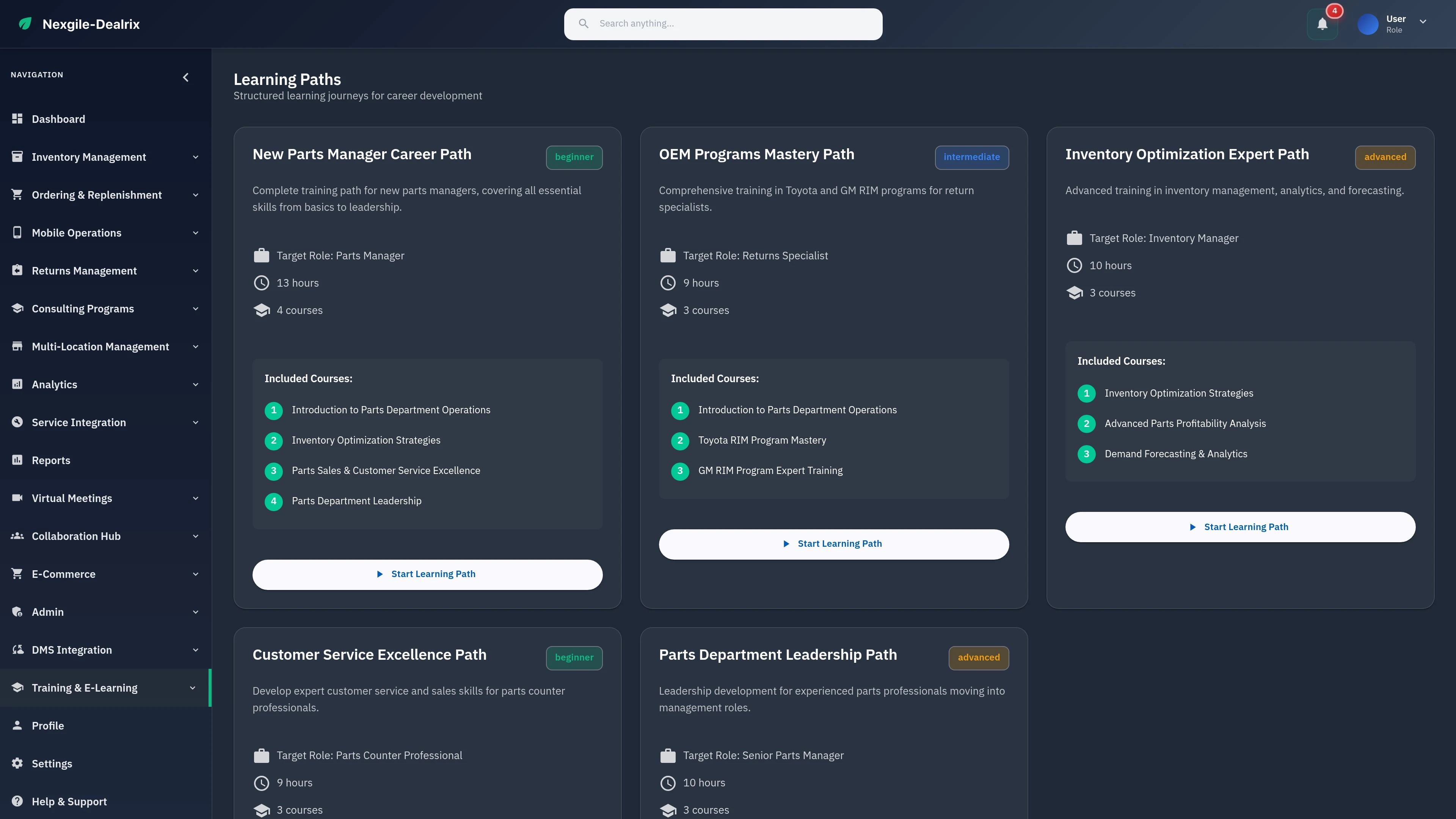 Illustrative preview (sample data, not verified outcomes): Learning Paths Portal - Personalized training and certification pathways