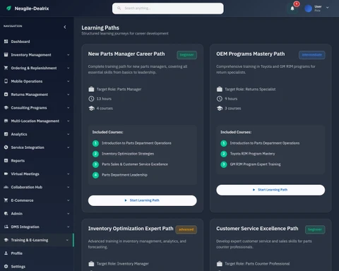 Illustrative preview (sample data, not verified outcomes): Learning Paths Portal - Personalized training and certification pathways