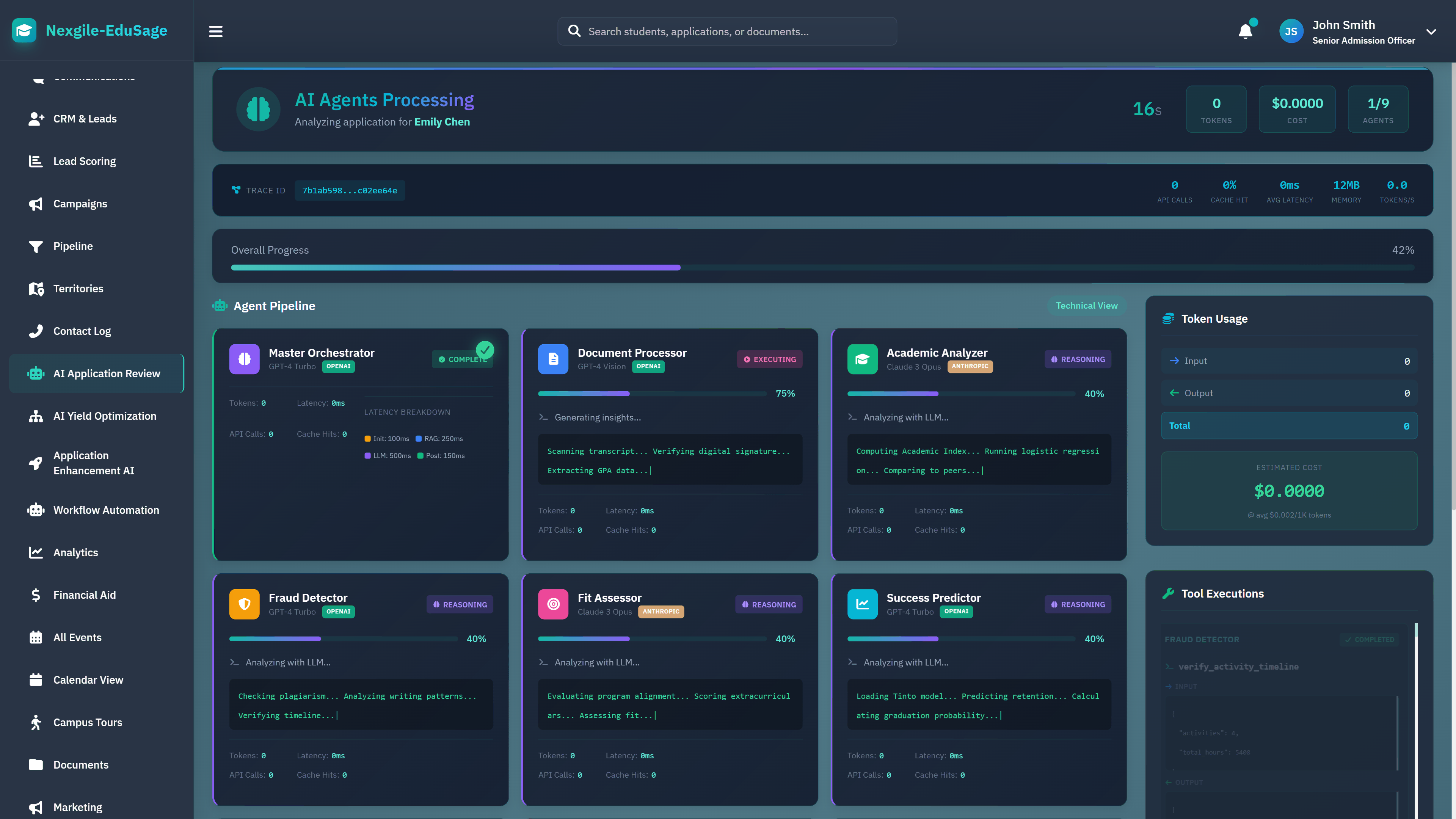Illustrative preview (sample data, not verified outcomes): Agent Processing Pipeline - Real-time multi-agent execution