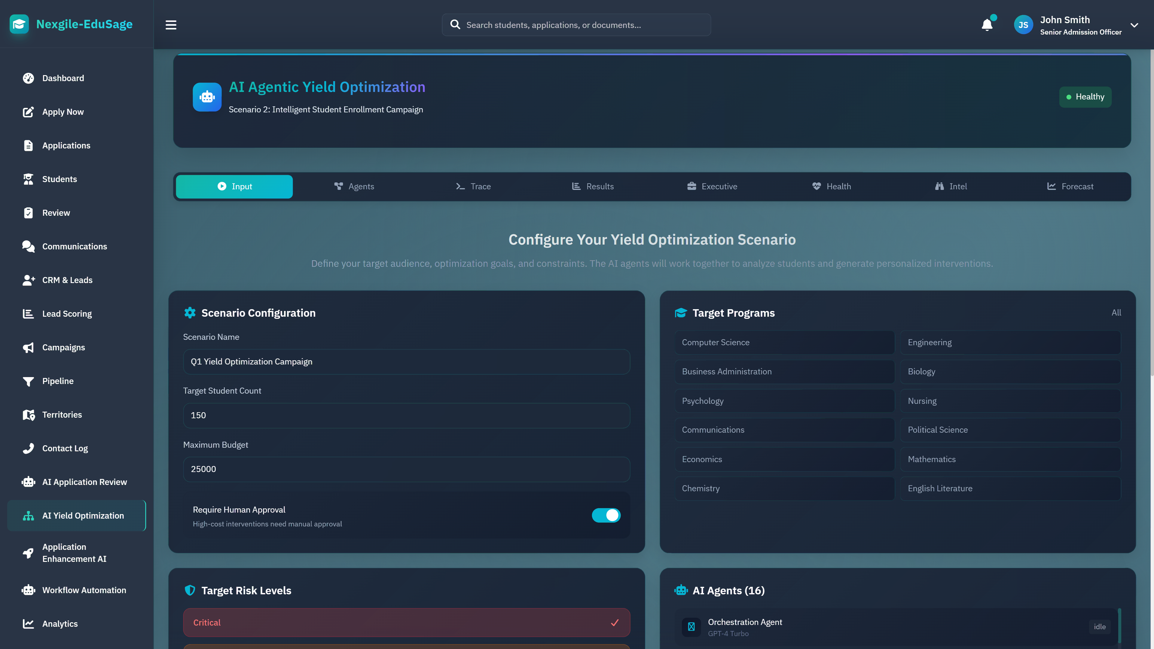 Illustrative preview (sample data, not verified outcomes): Campaign Configuration - Scenario setup and target selection