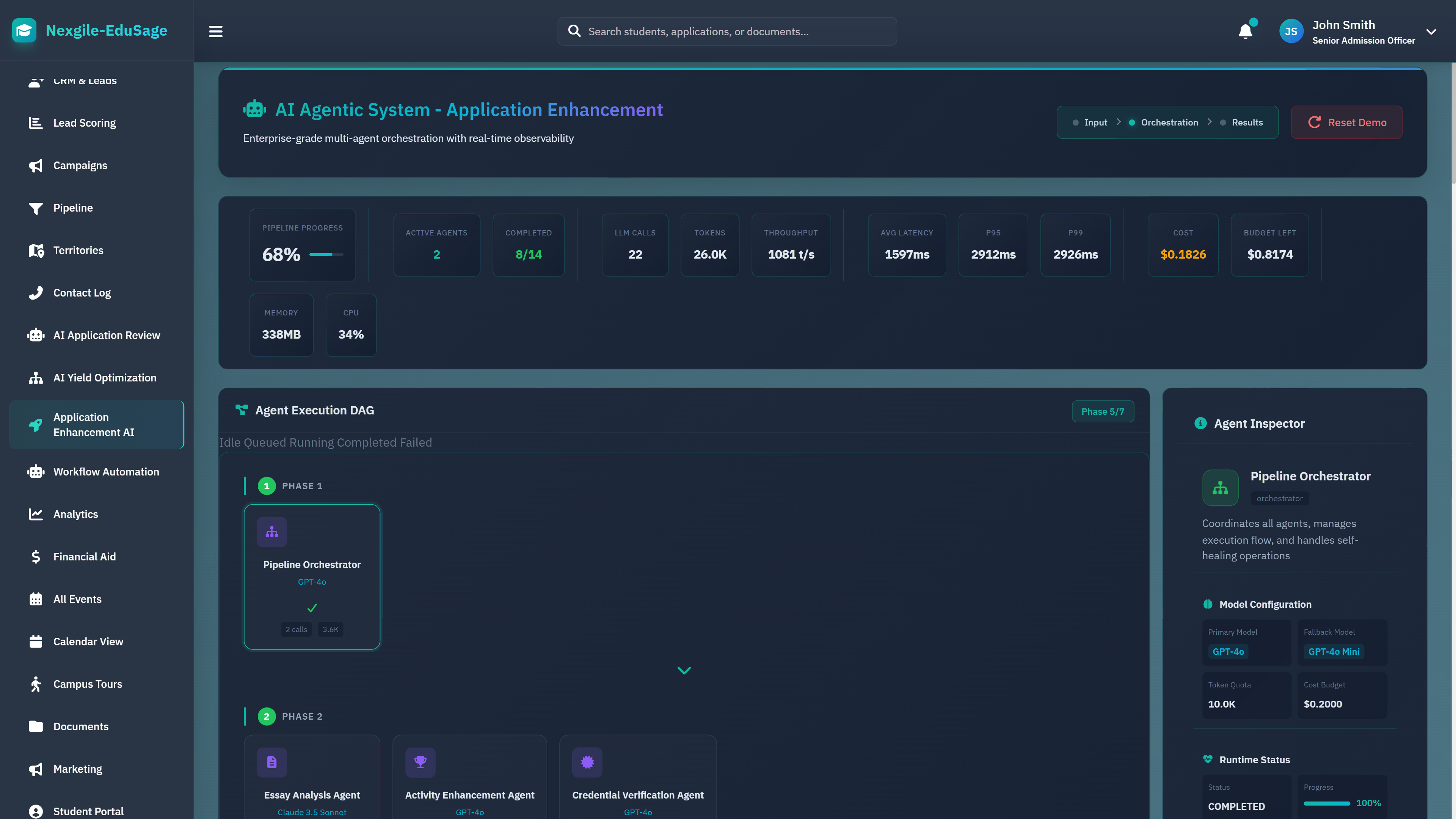 Illustrative preview (sample data, not verified outcomes): Agent Orchestration - Real-time execution and metrics