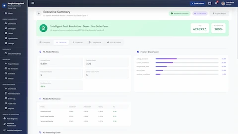 Illustrative preview (sample data, not verified outcomes): Technical Analysis - ML model metrics, feature importance analysis, and AI reasoning chain transparency