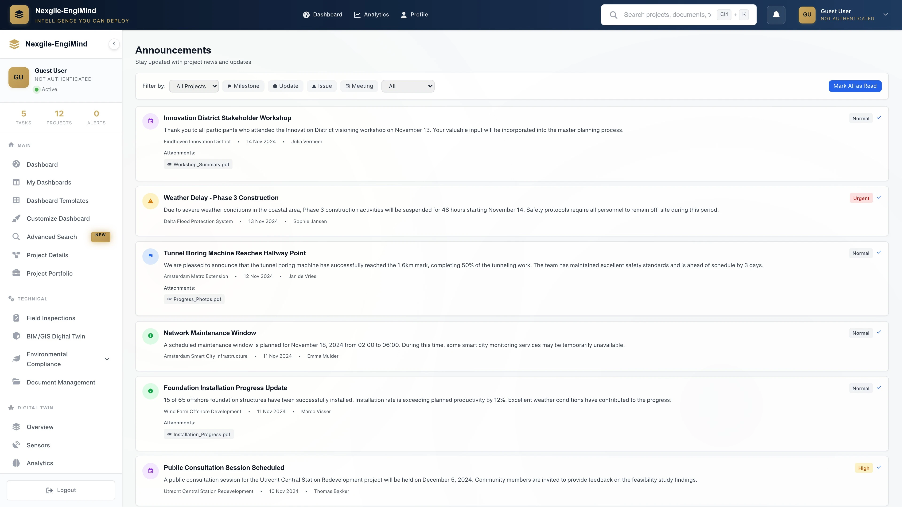 Illustrative preview (sample data, not verified outcomes): Client Portal - Announcements