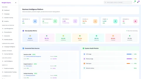 Illustrative preview (sample data, not verified outcomes): Business Intelligence Portal Interface
