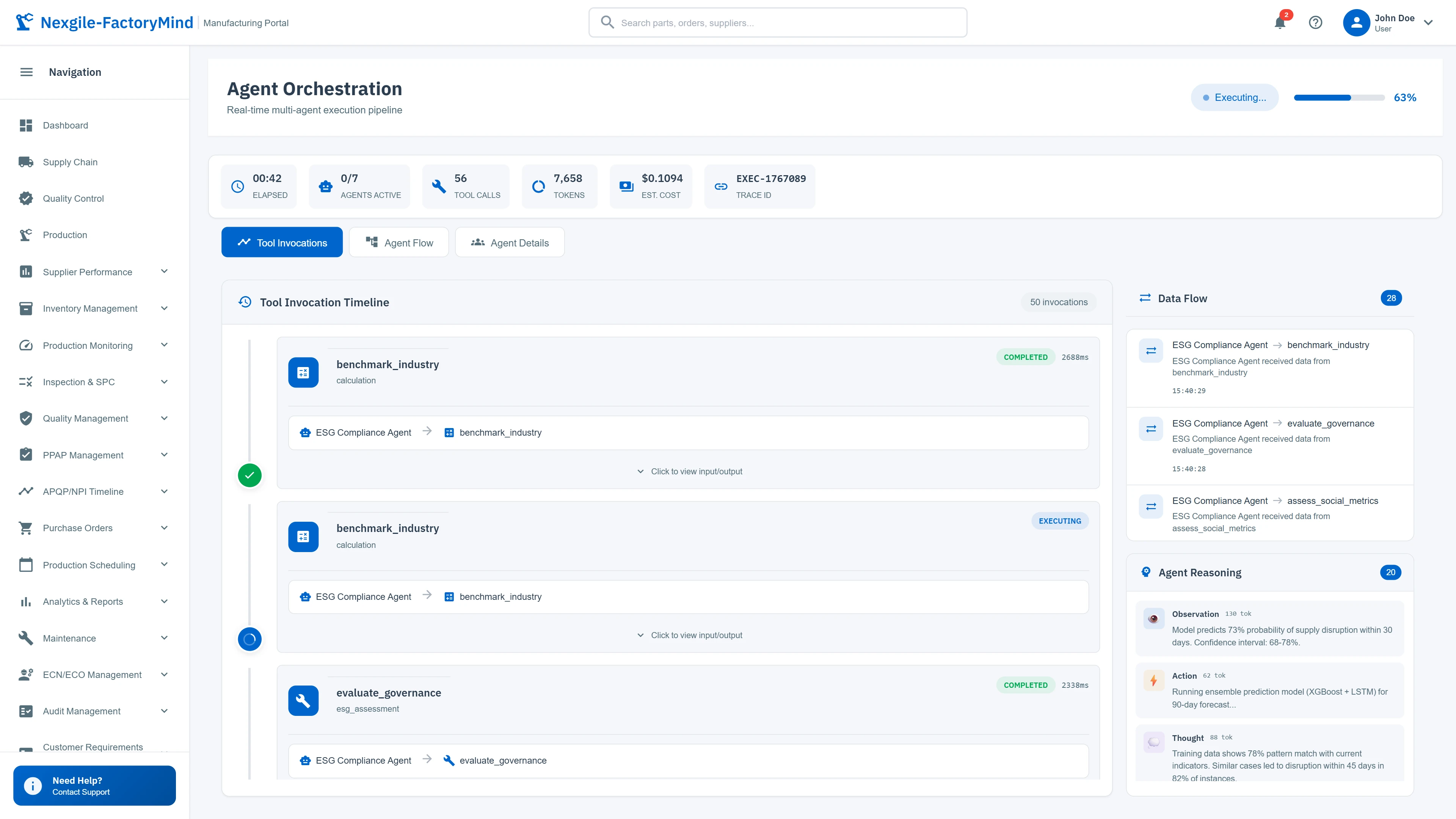 Illustrative preview (sample data, not verified outcomes): Real-time agent orchestration with tool invocation timeline and AI reasoning transparency
