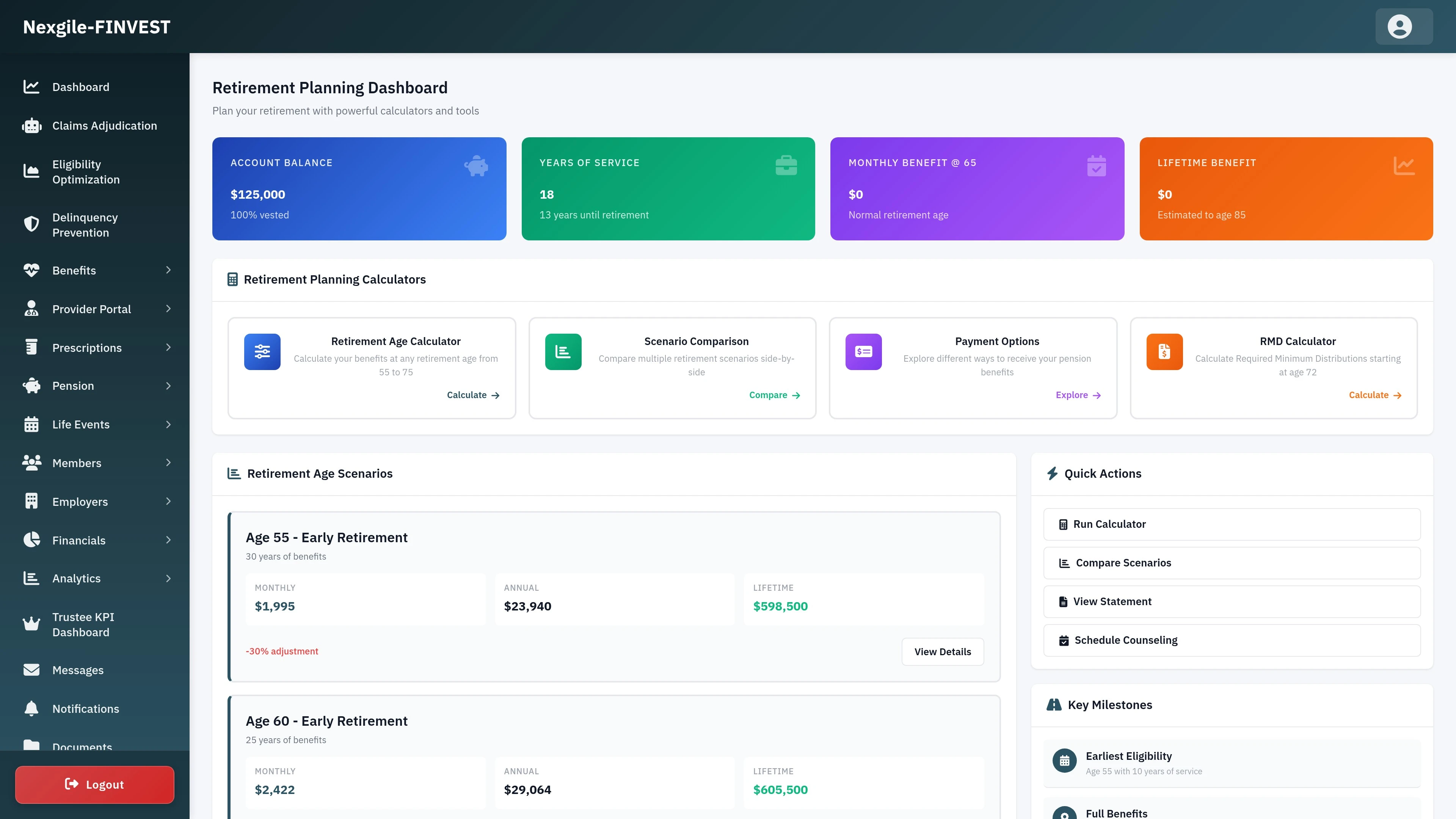 Illustrative preview (sample data, not verified outcomes): Pension Planning Portal - Interactive retirement planning tools