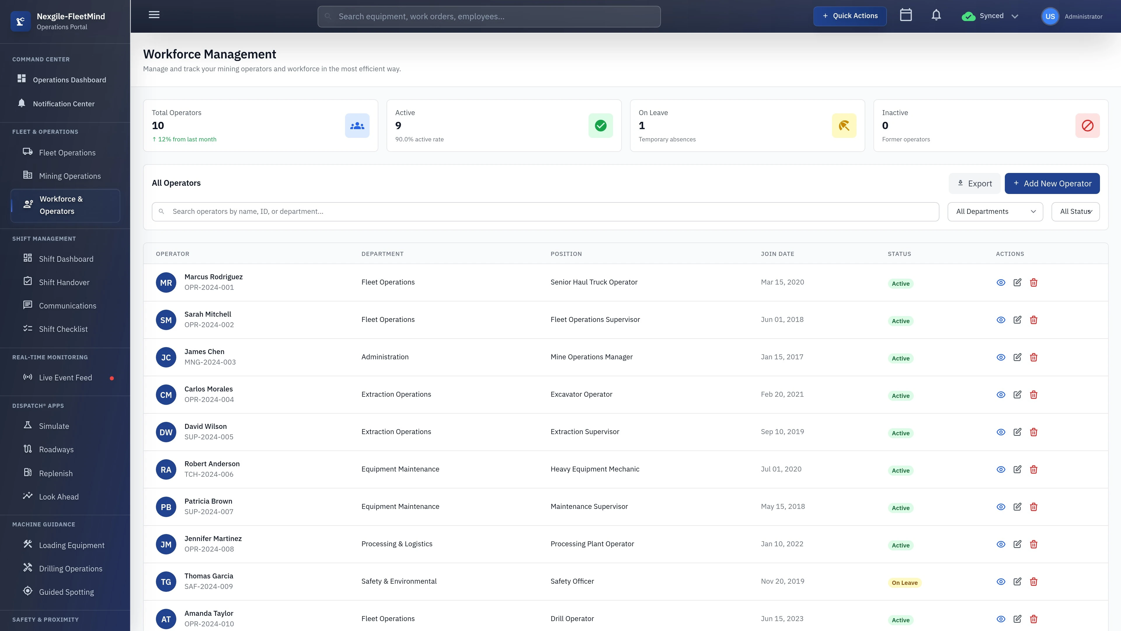 Illustrative preview (sample data, not verified outcomes): Sample Employees page showing the employee management interface