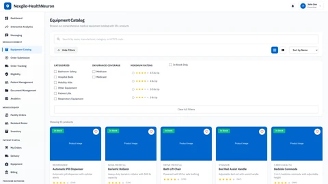Illustrative preview (sample data, not verified outcomes): Equipment Catalog View