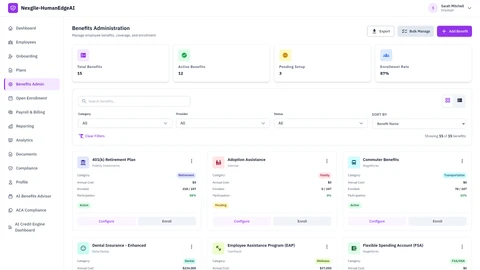 Illustrative preview (sample data, not verified outcomes): Employer Benefits Administration Dashboard