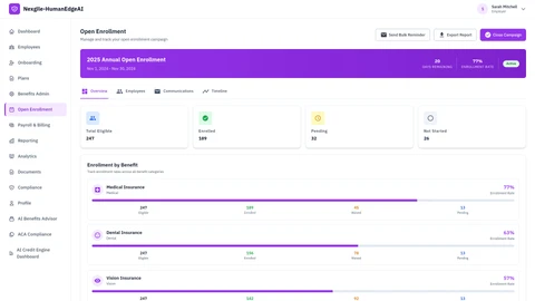 Illustrative preview (sample data, not verified outcomes): Employer Open Enrollment Dashboard
