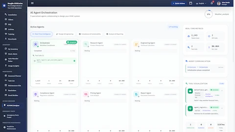Illustrative preview (sample data, not verified outcomes): AI Agent Orchestration - Real-time visualization of 9 specialized agents collaborating with metrics, API calls, and tool execution status