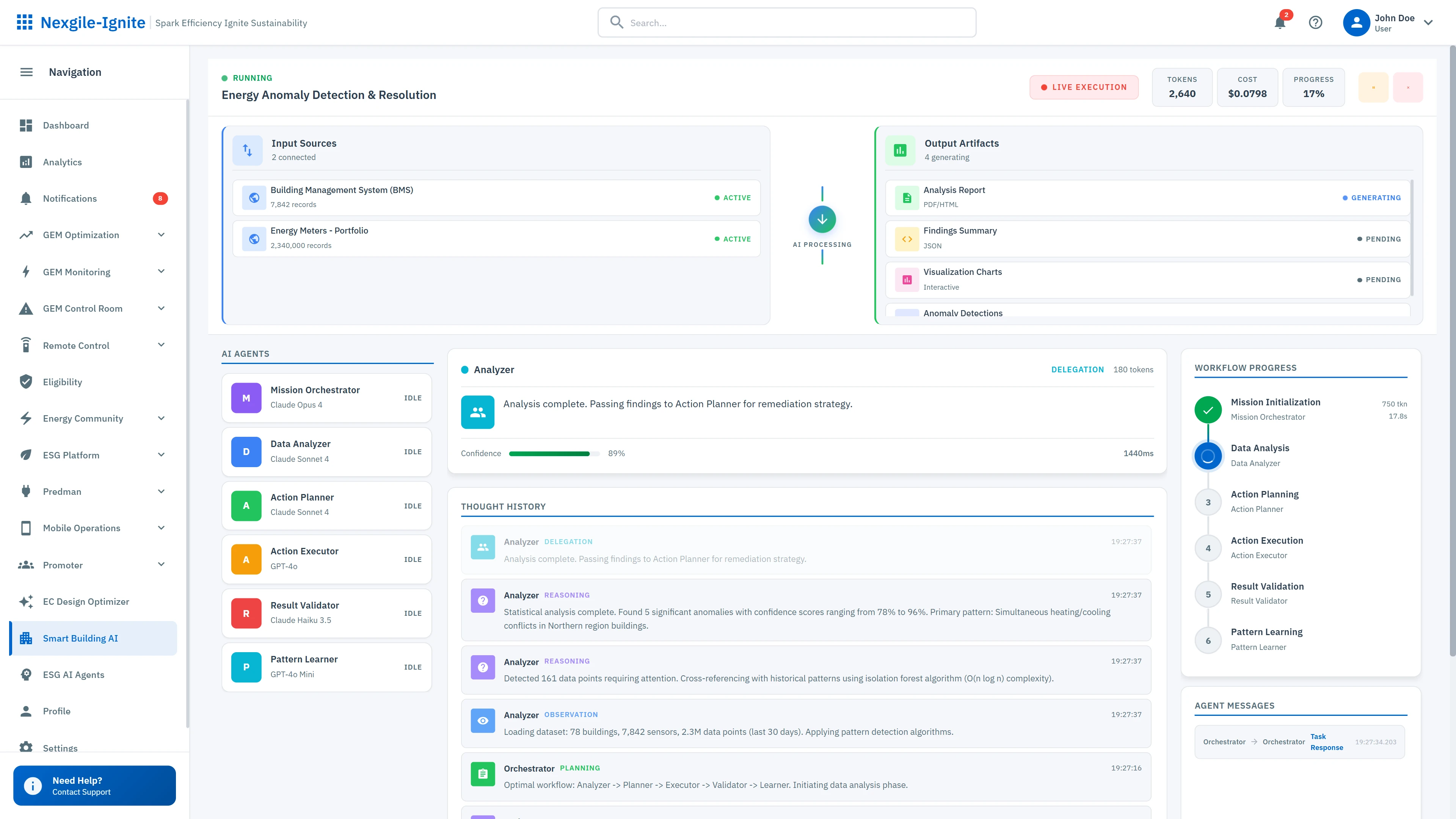 Illustrative preview (sample data, not verified outcomes): Real-Time Agent Execution Console - Live monitoring of AI agent collaboration with execution flow and cross-agent insights
