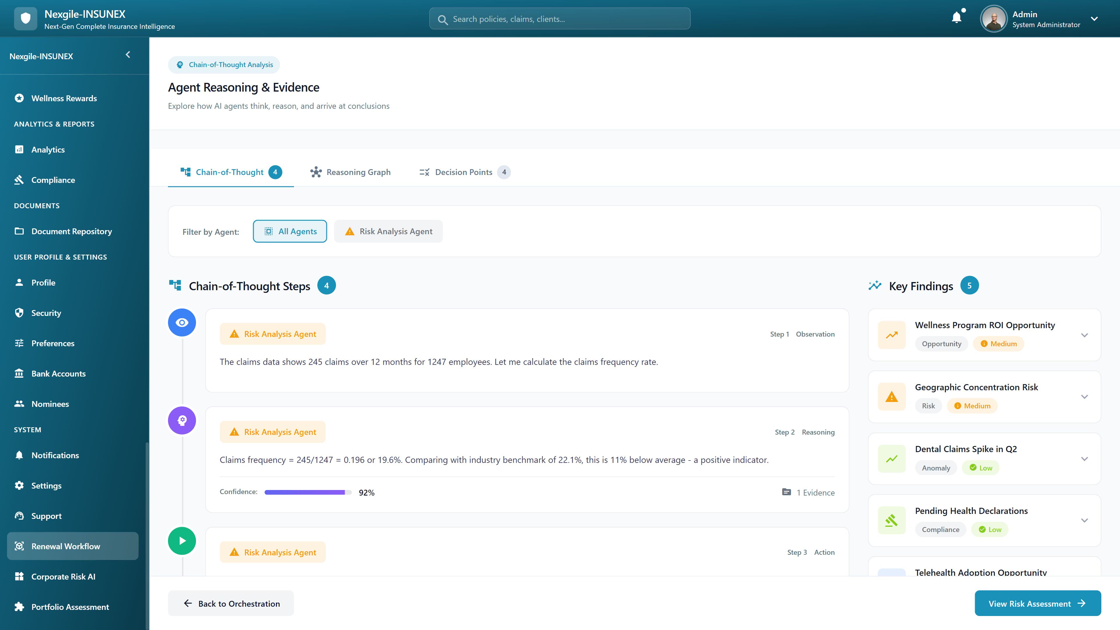 Illustrative preview (sample data, not verified outcomes): Agent Reasoning and Evidence Chain