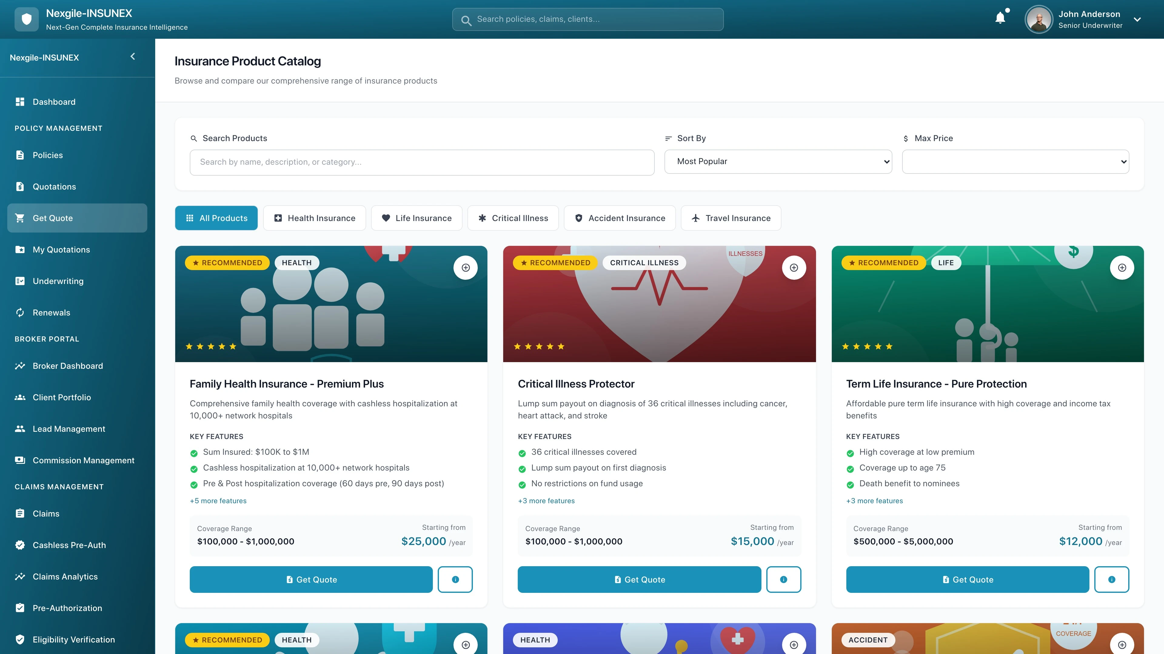 Illustrative preview (sample data, not verified outcomes): Quotation Catalog Portal Screenshot