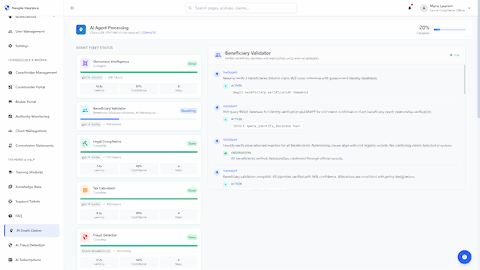 Illustrative preview (sample data, not verified outcomes): Multi-Agent Processing Dashboard