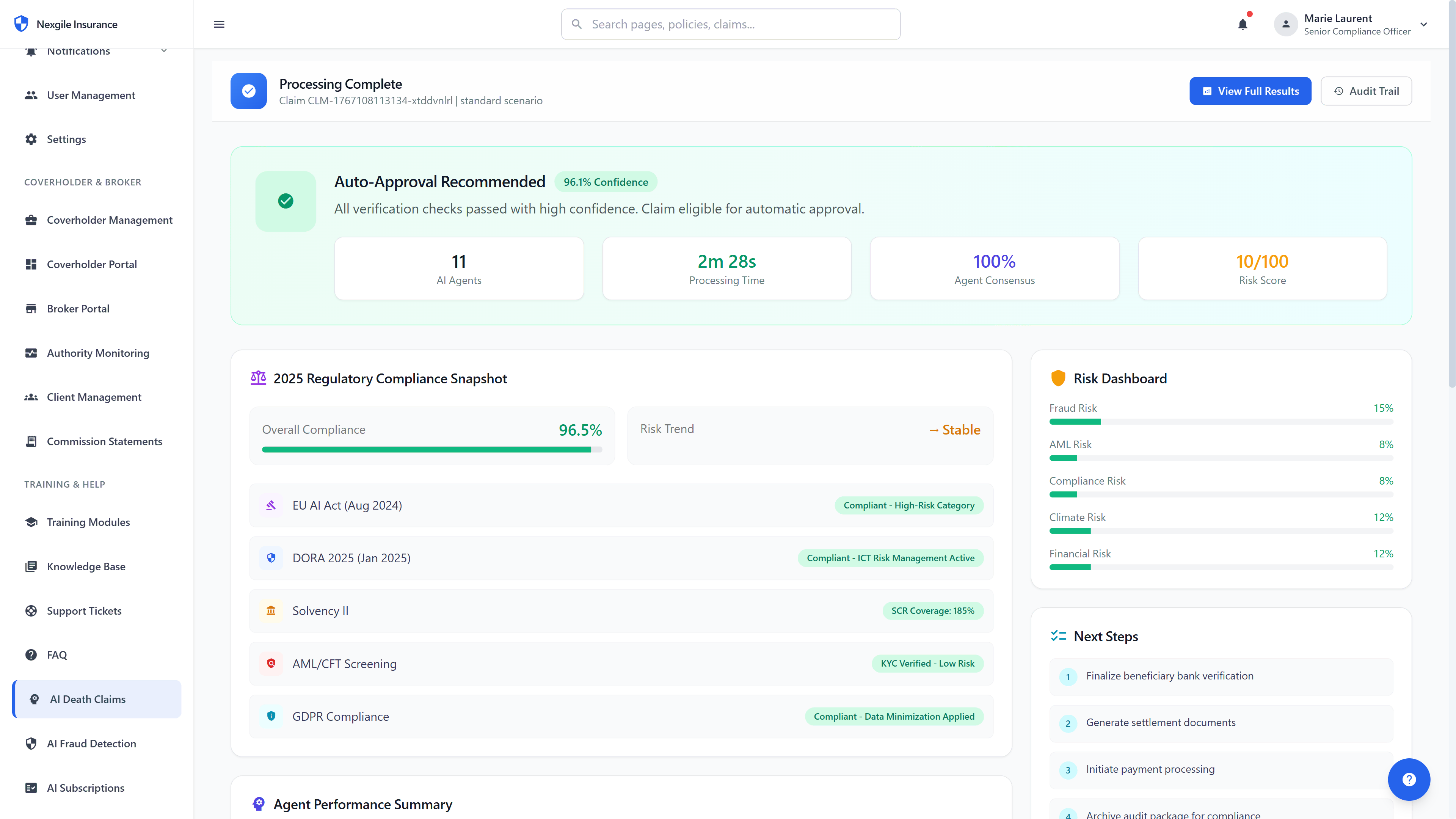 Illustrative preview (sample data, not verified outcomes): Processing Results & Compliance