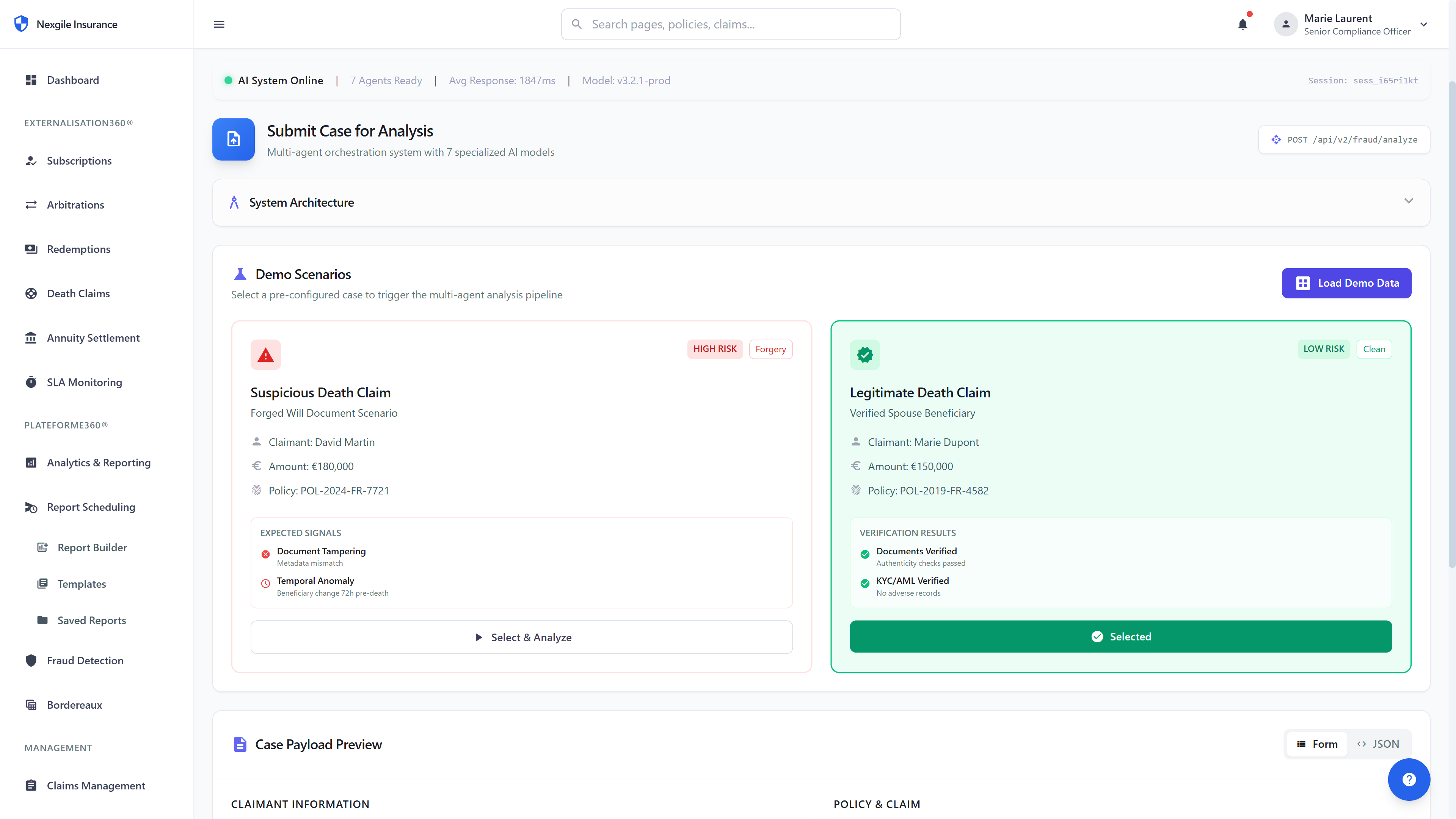 Illustrative preview (sample data, not verified outcomes): Case Submission Interface