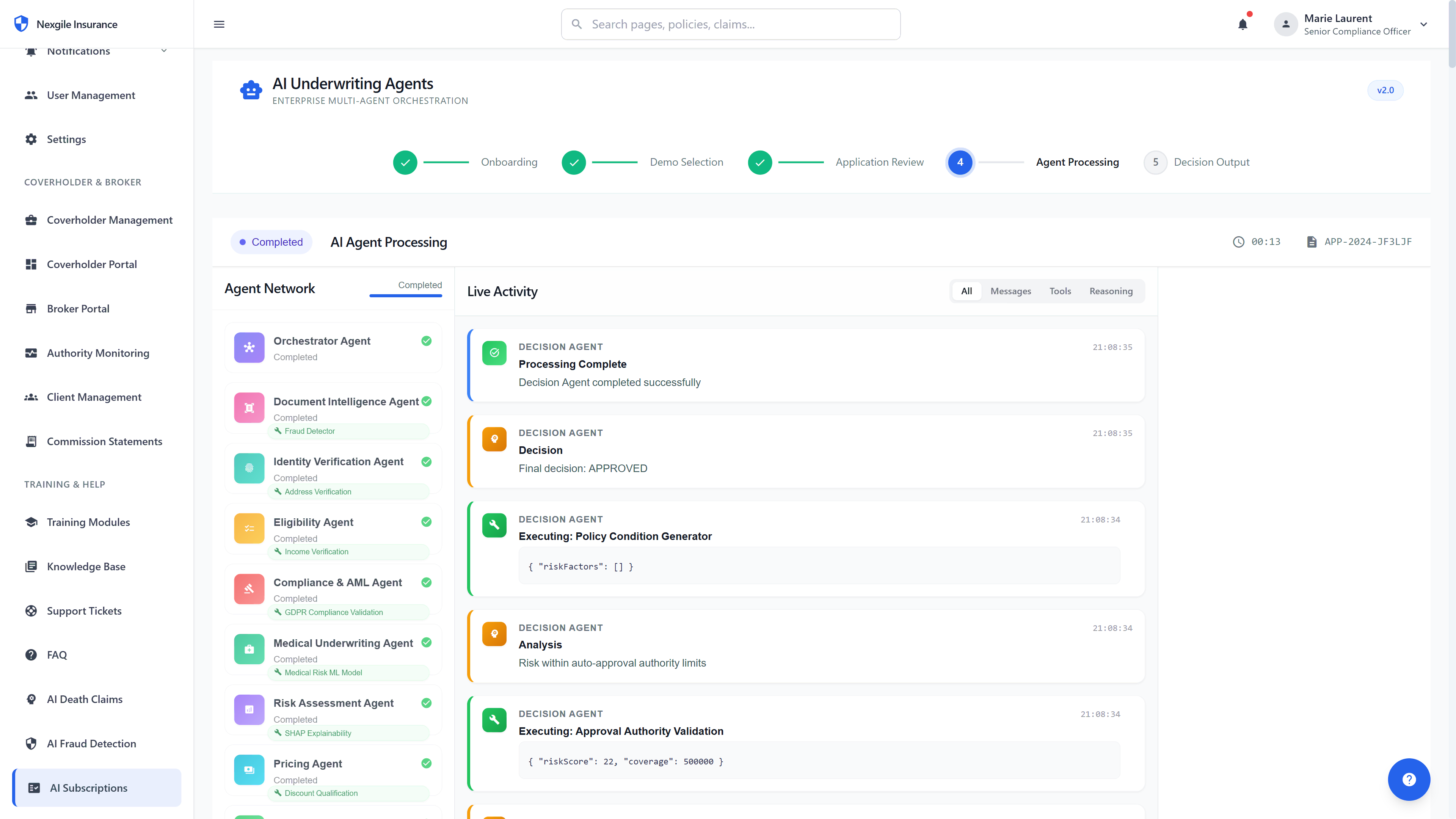 Illustrative preview (sample data, not verified outcomes): Agent Processing Dashboard
