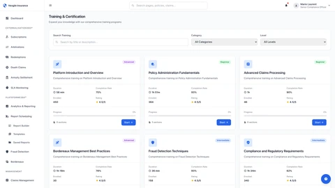 Illustrative preview (sample data, not verified outcomes): Training Modules Portal - Comprehensive learning and development interface