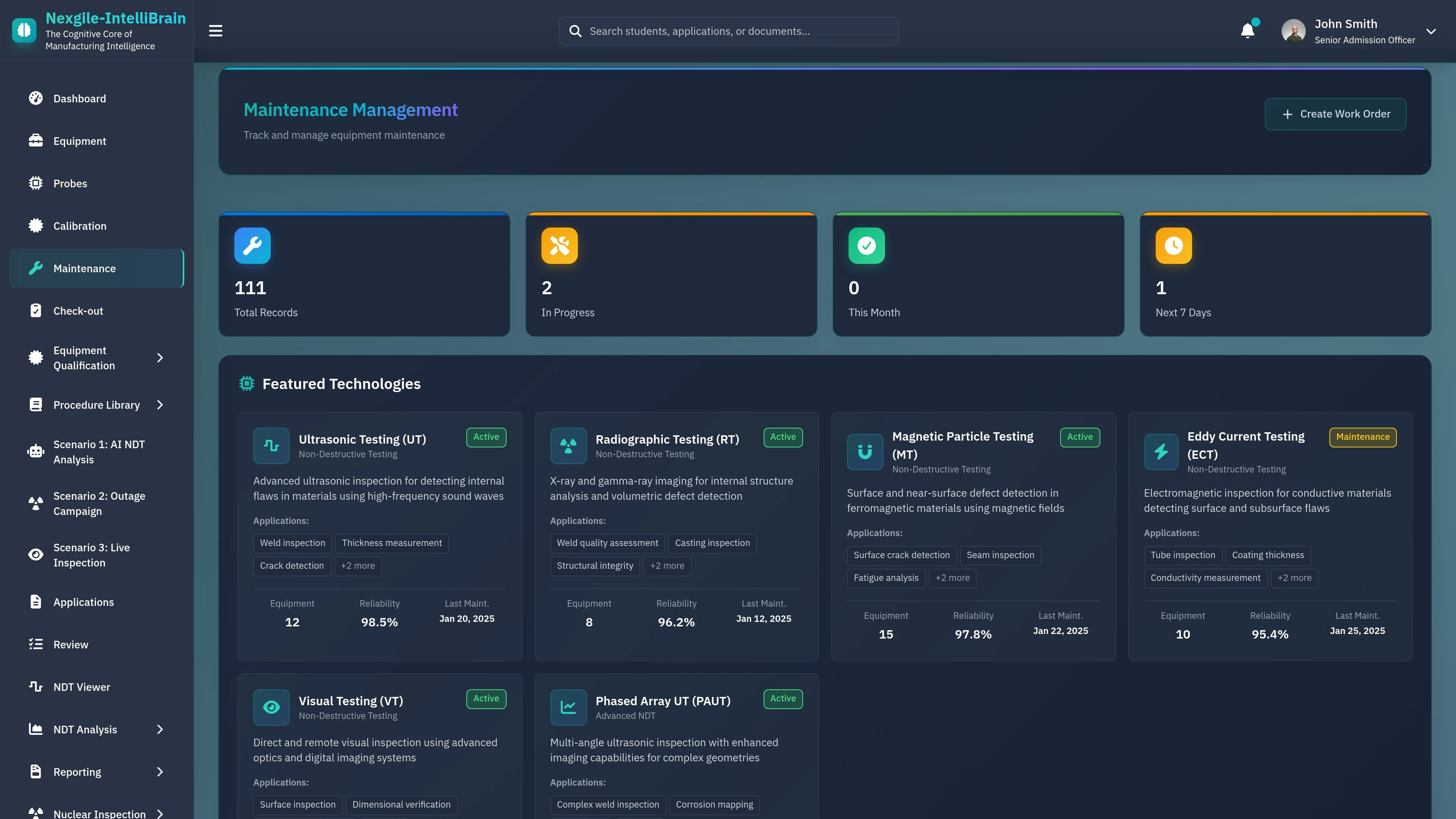 Illustrative preview (sample data, not verified outcomes): Maintenance Dashboard - Equipment status monitoring and predictive maintenance overview